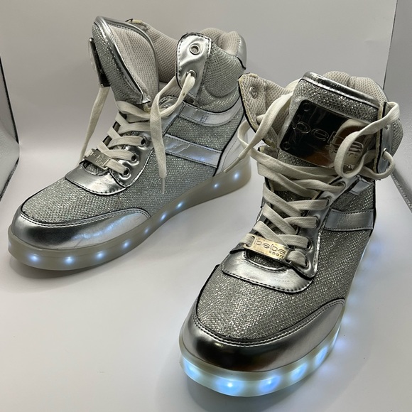 NWT Bebe Flash Silver Metallic Light Up High Top Sneakers - Picture 7 of 12